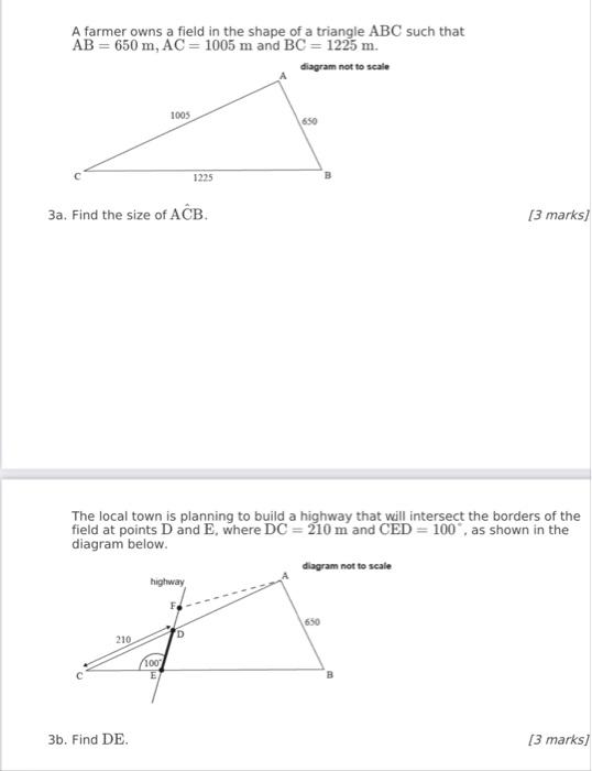 Solved A farmer owns a field in the shape of a triangle ABC | Chegg.com