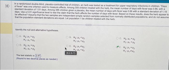 Solved In A Randomized Double-blind, Placebo-controled Trial | Chegg.com