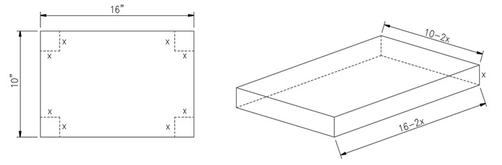 Box Dimensions Math Problems Solved A piece of cardboard that is 10” x 16” has corners | Chegg.com
