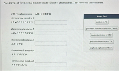 Solved Place the type of chromosomal mutation next to each | Chegg.com