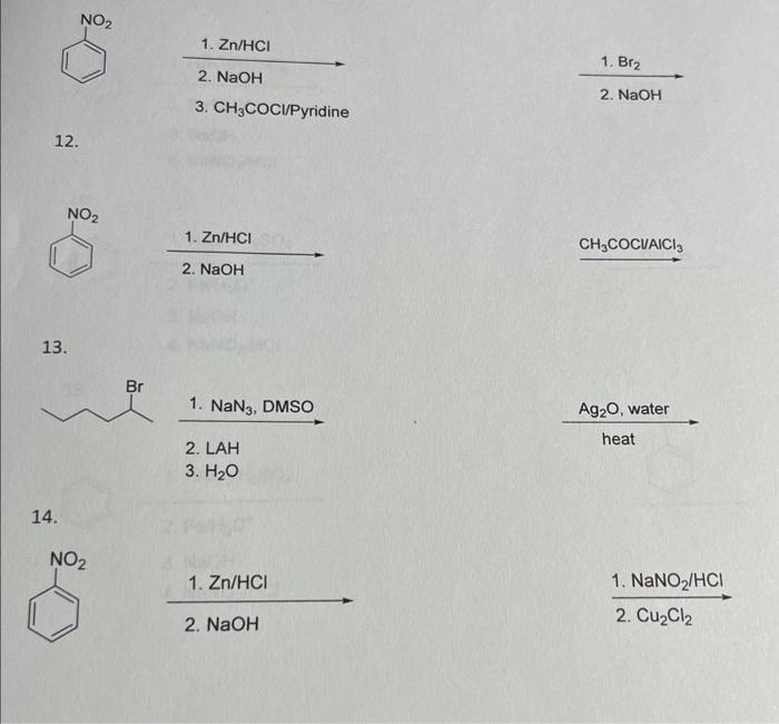 Solved 2. NaOH 3. CH3COCl/ Pyridine 12. CH3COCVAICl3 13. 2.
