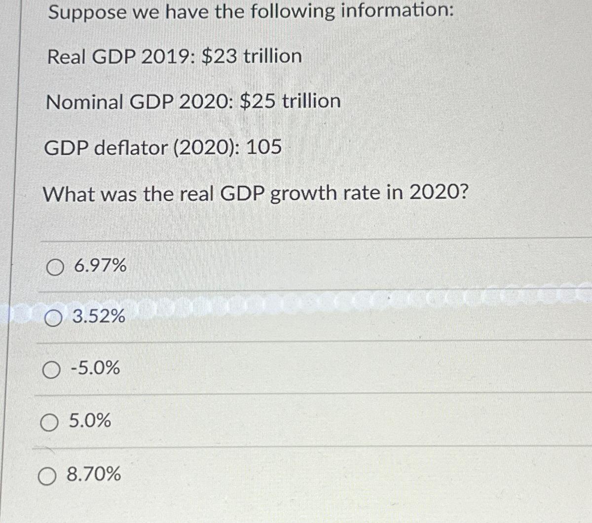 Solved Suppose We Have The Following Information:Real GDP | Chegg.com