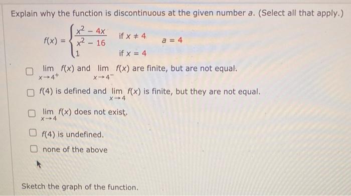 Solved Explain why the function is discontinuous at the | Chegg.com
