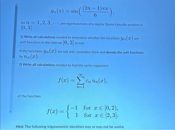 Solved Ynxsin62n−1πx For N123⋯ Are 1715