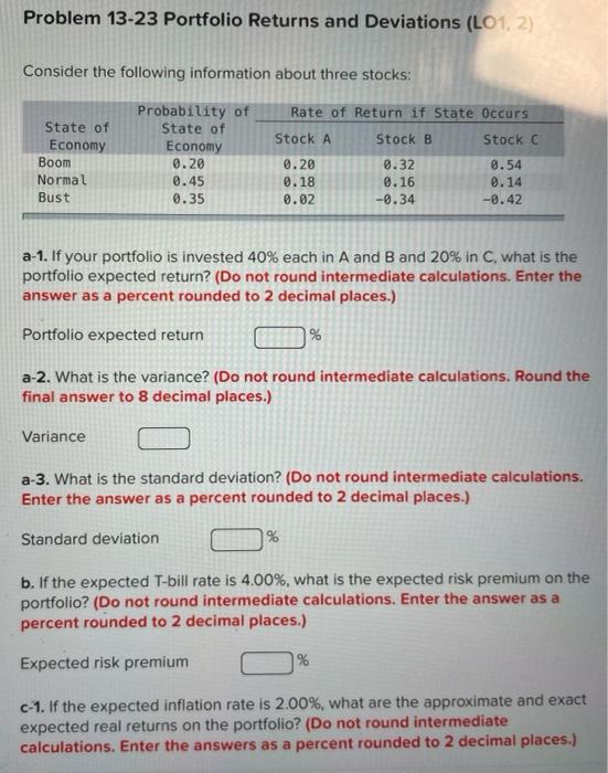 Solved Problem 13-23 Portfolio Returns And Deviations (LO1, | Chegg.com