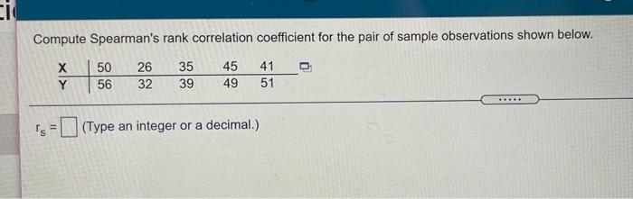 Solved Compute Spearman's rank correlation coefficient for | Chegg.com