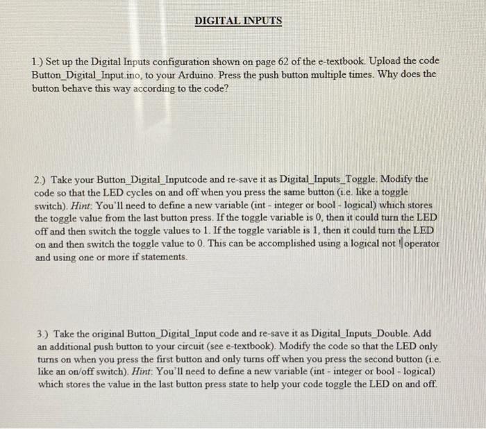 Solved DIGITAL INPUTS 1.) Set up the Digital Inputs | Chegg.com