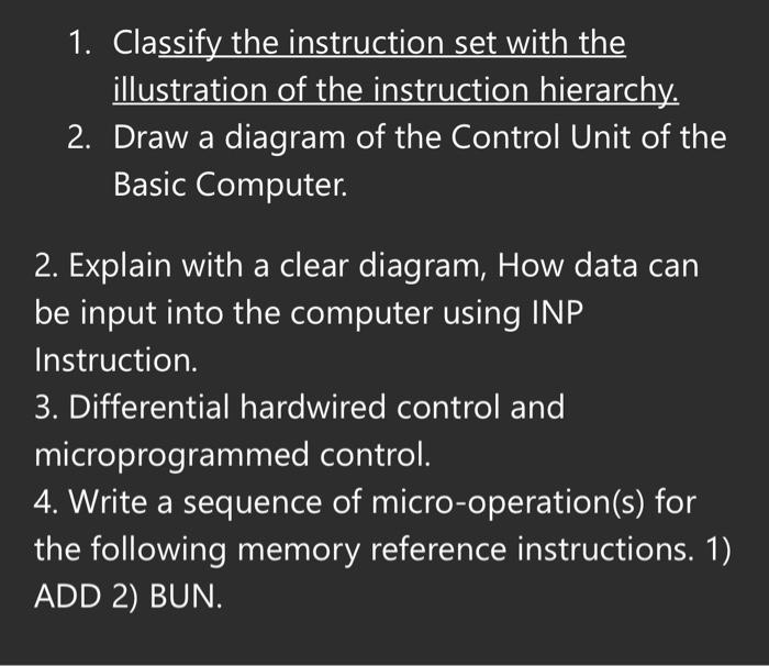 Solved 1. Classify the instruction set with the illustration