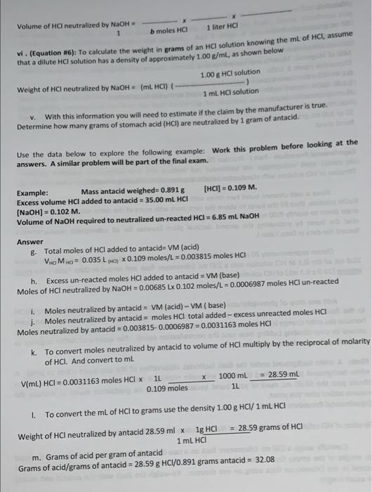 Solved 1 liter HCI b moles HCI Volume of HCl neutralized by | Chegg.com