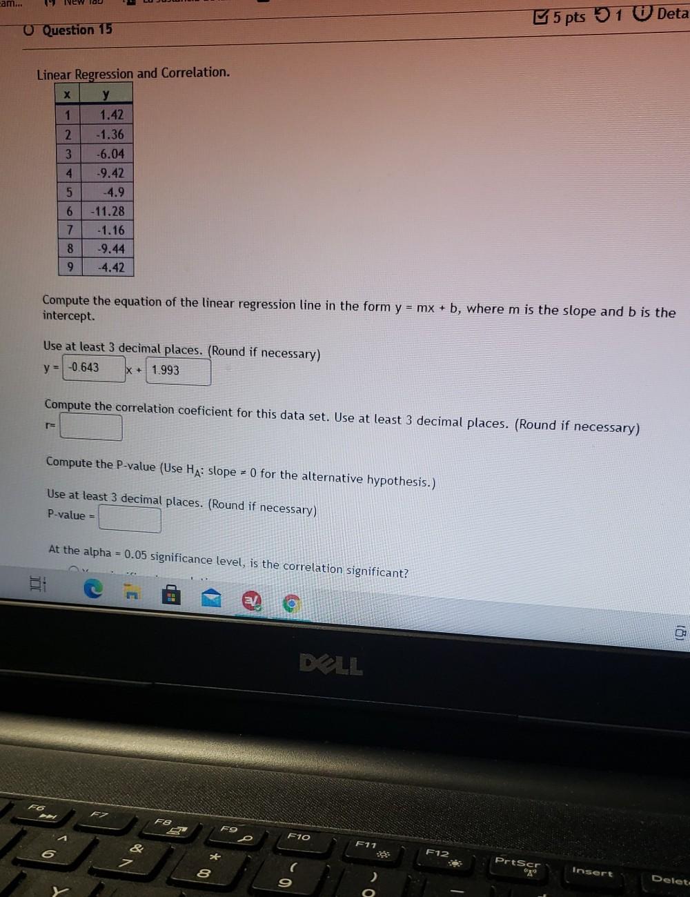 Solved am... 5 pts 51 Deta 0 Question 15 Linear Regression | Chegg.com