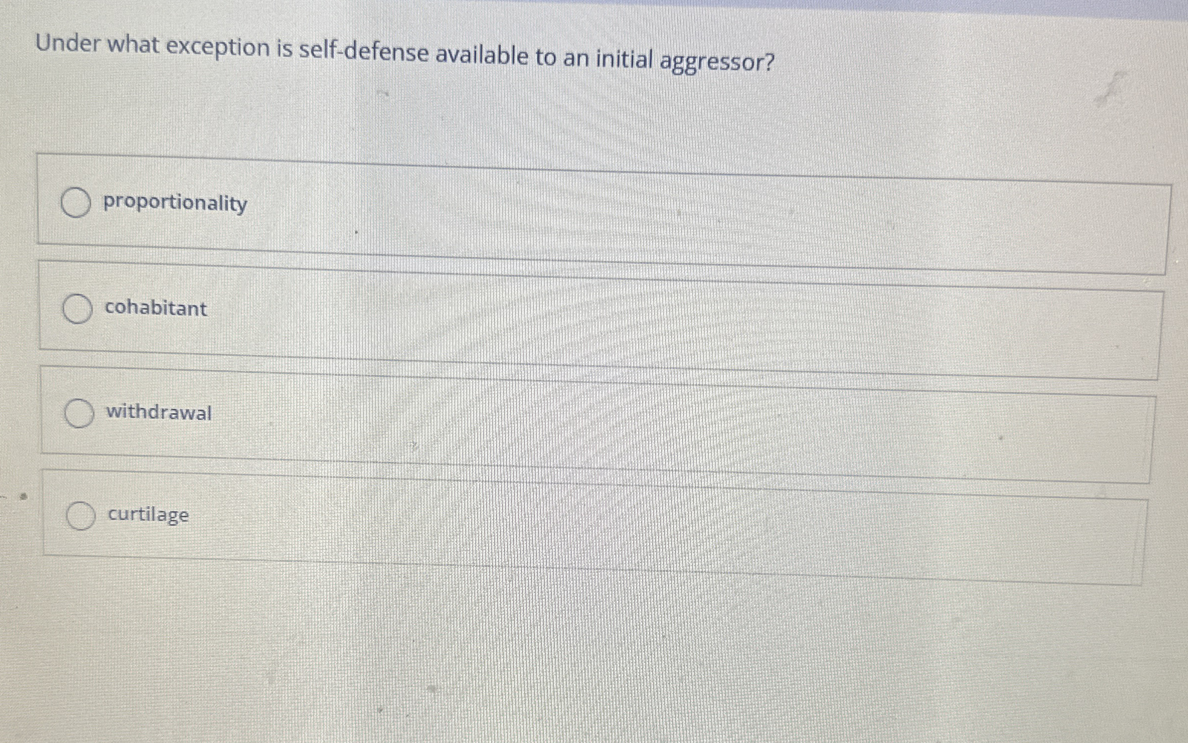Solved Under what exception is self-defense available to an | Chegg.com