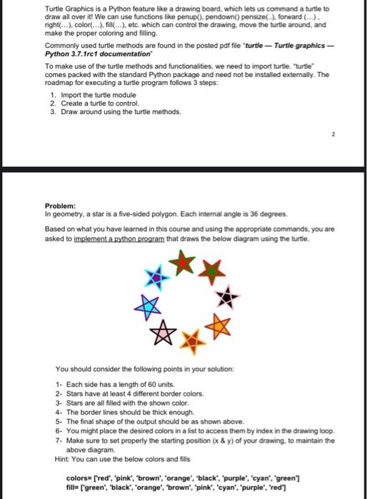 Solved Turtle Graphics is a Python feature like a drawing | Chegg.com