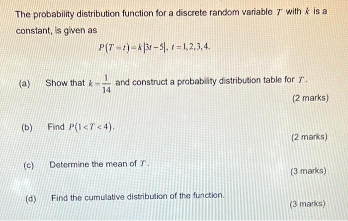 Solved The probability distribution function for a discrete | Chegg.com