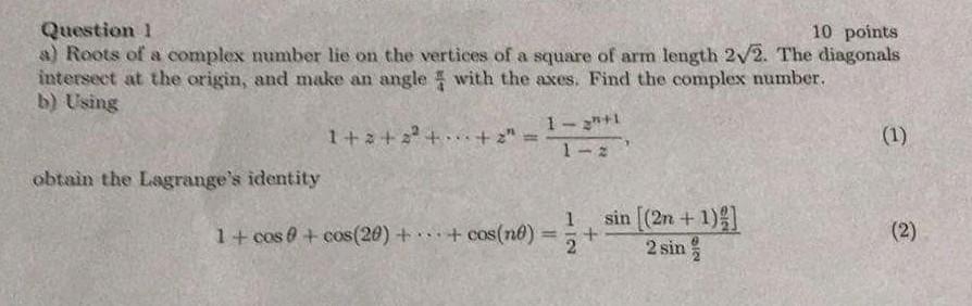 Solved Question 1. 10 points a) Roots of a complex number | Chegg.com