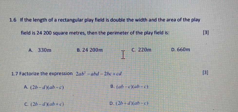 Solved 1.6 If the length of a rectangular play field is | Chegg.com