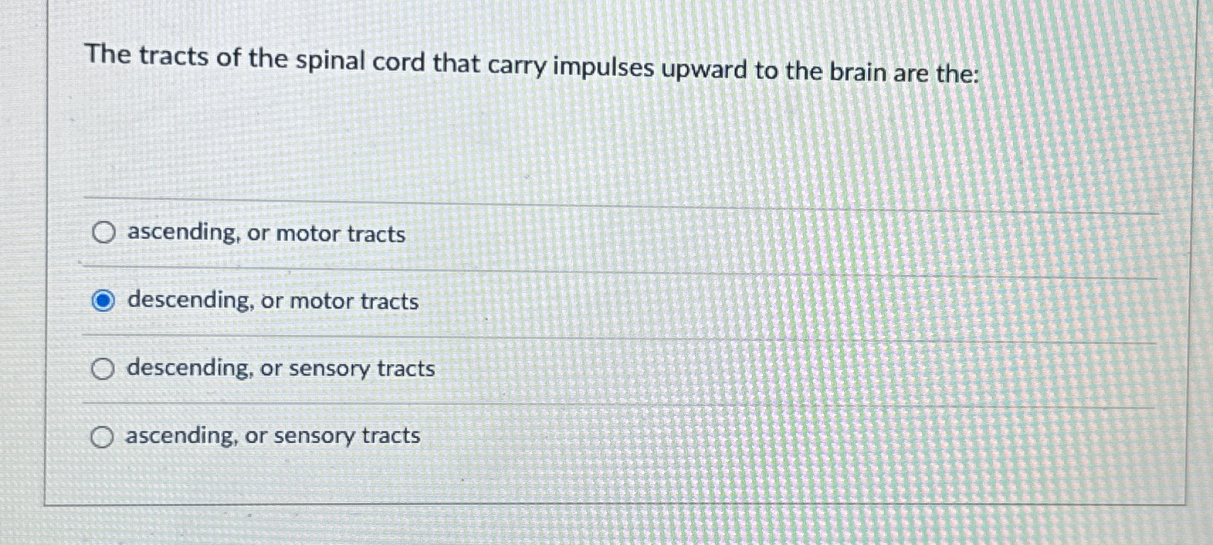 Solved The tracts of the spinal cord that carry impulses | Chegg.com