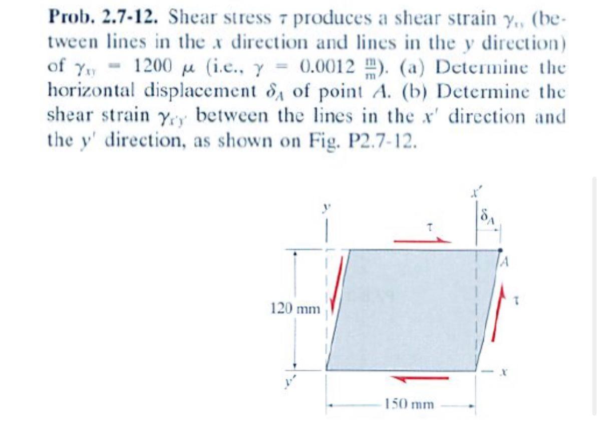 Sheared Image Solved Prob. 2.7-12. Shear stress τ produces a shear strain | Chegg.com