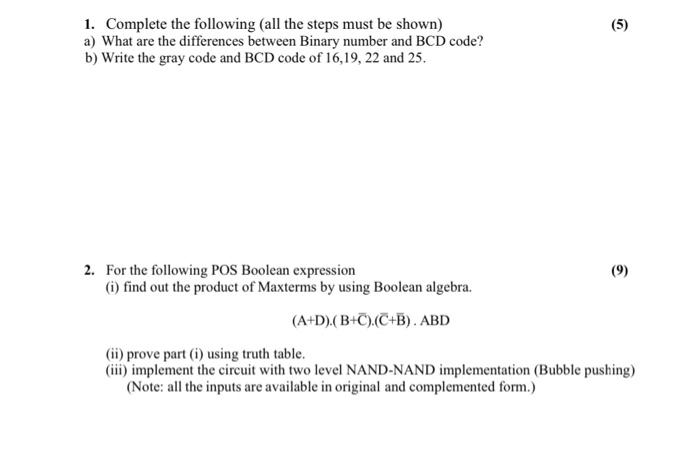 Solved (5) 1. Complete The Following All The Steps Must Be | Chegg.com