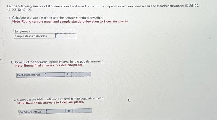 Solved Let the following sample of 8 observations be drawn | Chegg.com