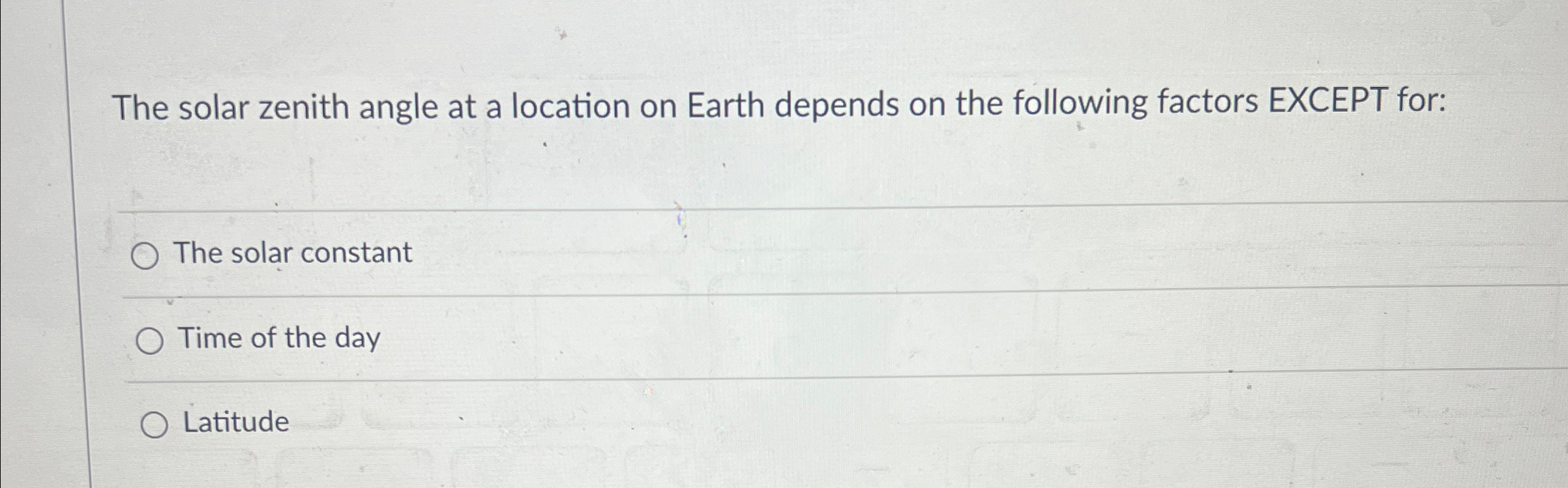 Solved The solar zenith angle at a location on Earth depends | Chegg.com