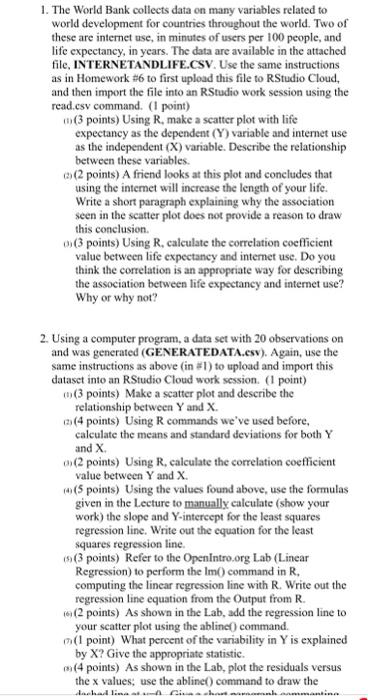 Solved 1. The World Bank collects data on many variables | Chegg.com