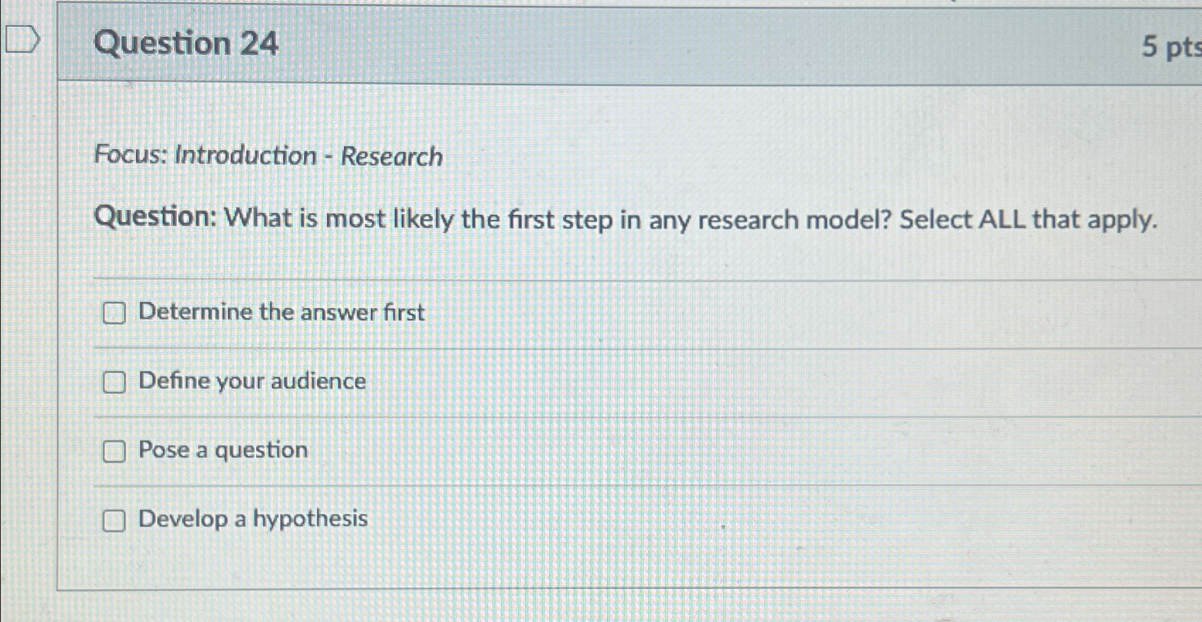 Solved Question 24Focus: Introduction - ﻿ResearchQuestion: | Chegg.com
