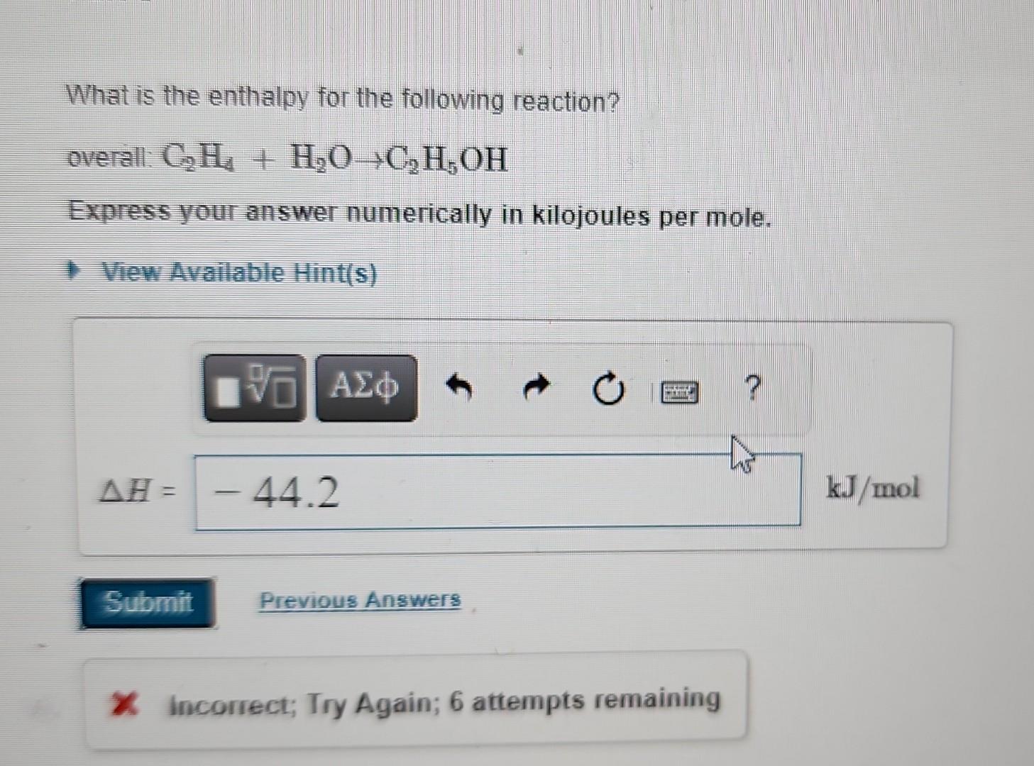 Solved What is the enthalpy for the following reaction Chegg