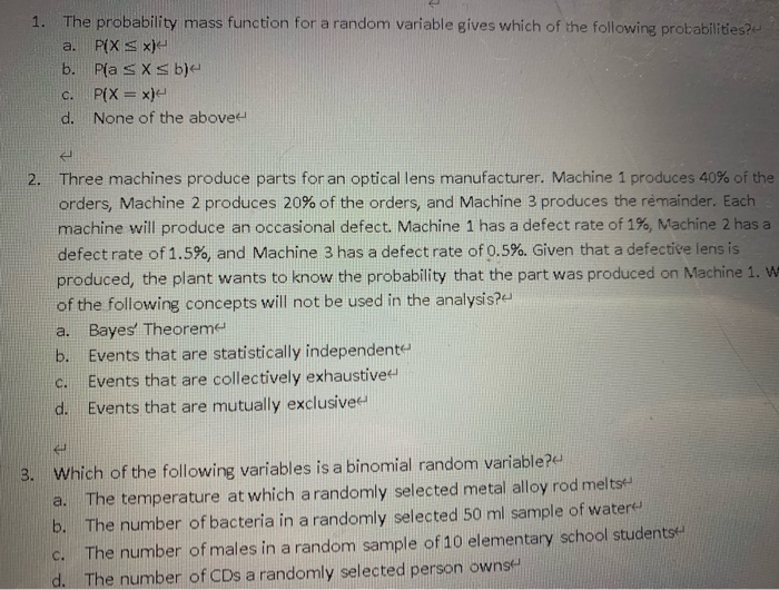 Solved 1. The probability mass function for a random | Chegg.com