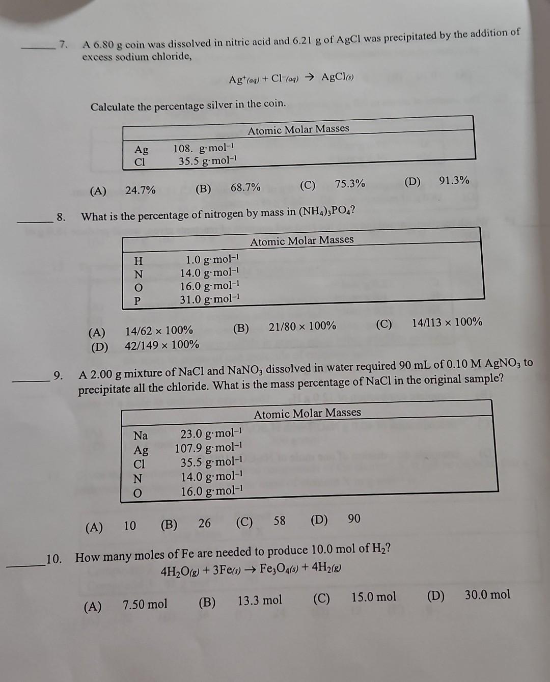 Solved 7 A 6 80 G Coin Was Dissolved In Nitric Acid And