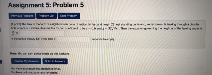 Solved Assignment 5: Problem 5 Previous Problem Problem List | Chegg.com