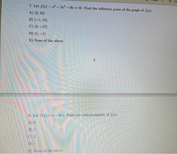 Solved 7. Let f(x)=x3−3x2−9x+10. Find the inflection point | Chegg.com