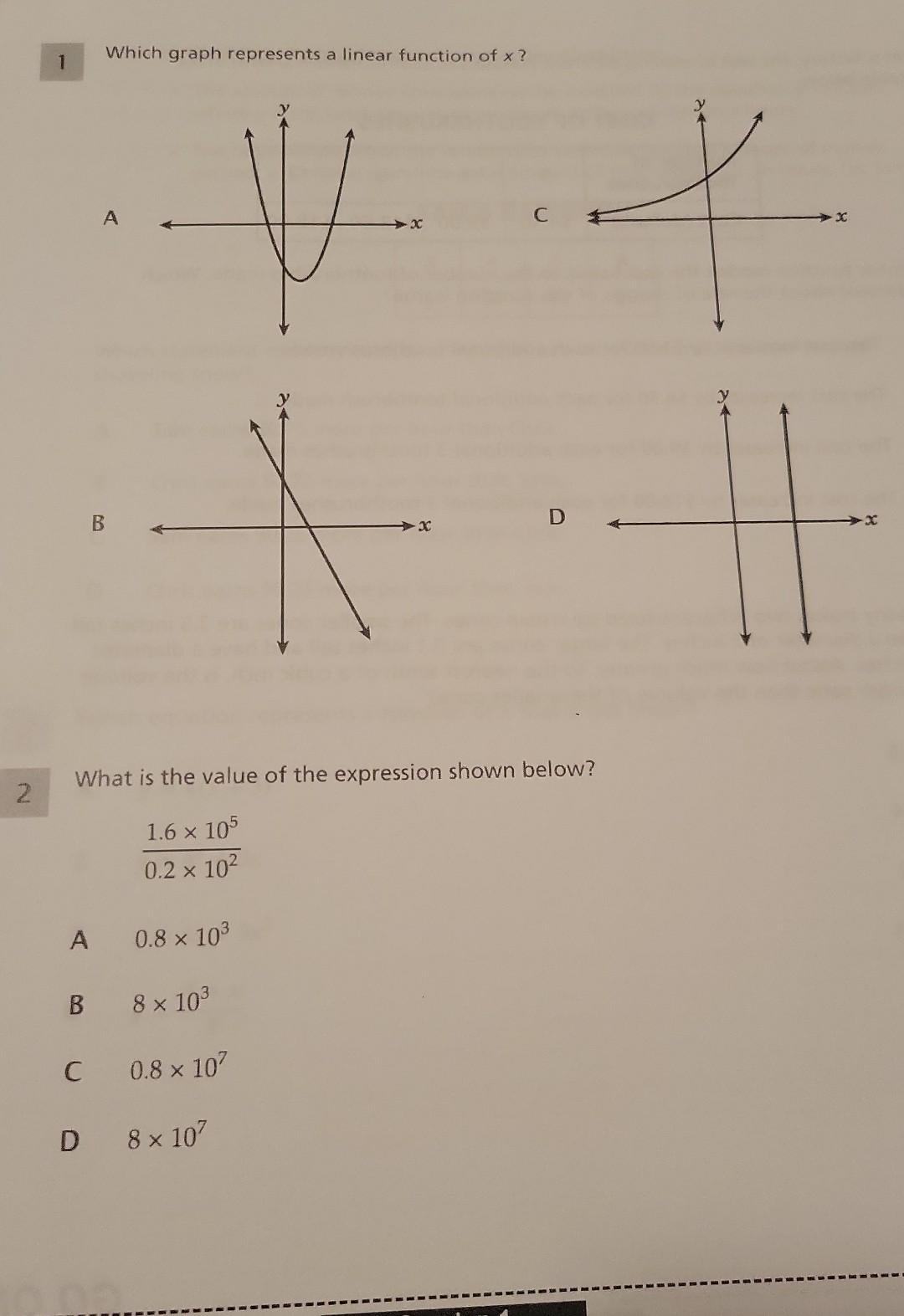 Solved Which graph represents a linear function of x ? A C D | Chegg.com