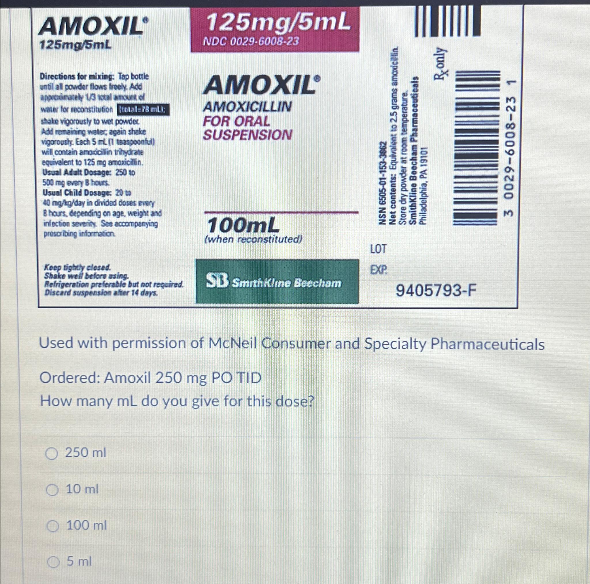 Solved АМОХІLं125mg5mLDirections for mixing: Tap totile | Chegg.com