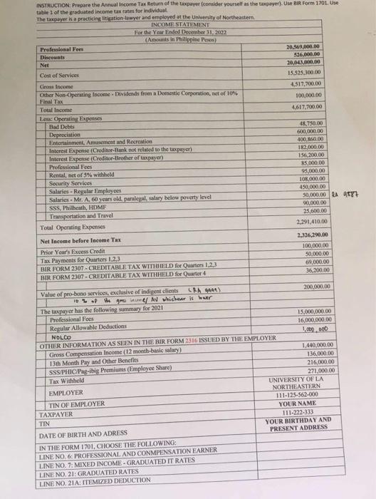 L. Lse BiR Form 1701. Use | Chegg.com