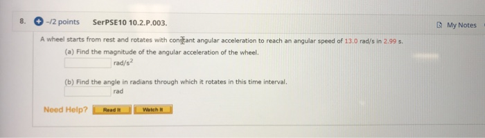 Solved 8. -12 Points SerPSE10 10.2.P.003. My Notes A Wheel | Chegg.com