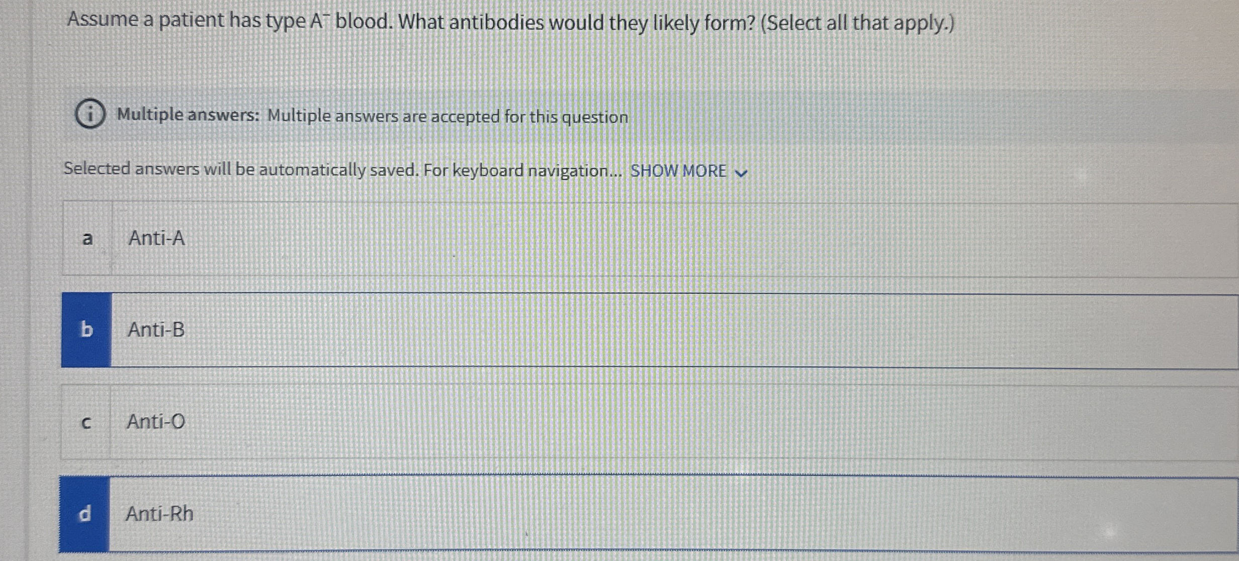 Solved Assume a patient has type Ablood. What antibodies