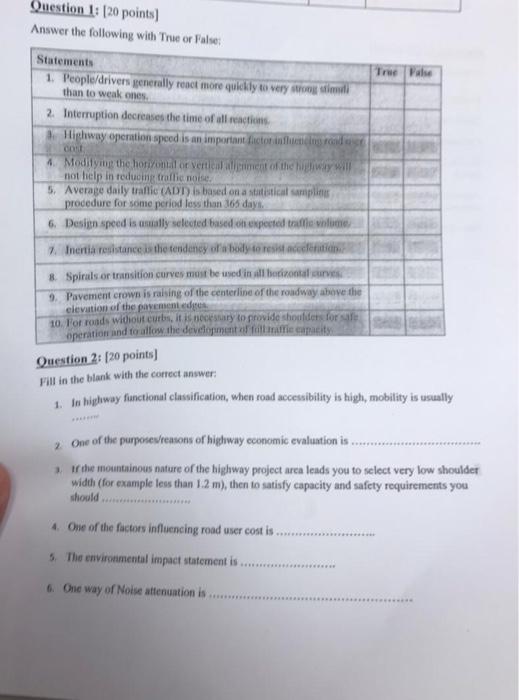 Solved Question 1: [ 20 points) Answer the following with | Chegg.com