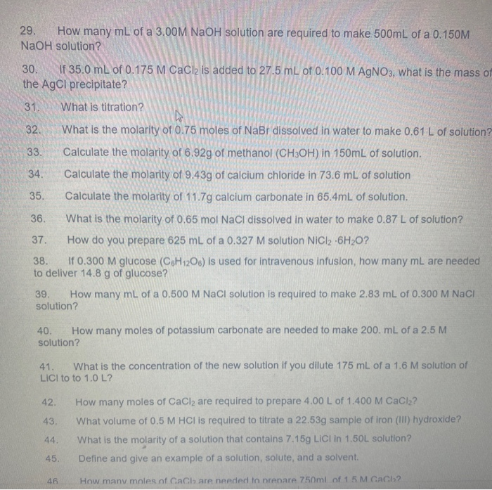 Solved 29. How many mL of a 3.00M NaOH solution are required | Chegg.com