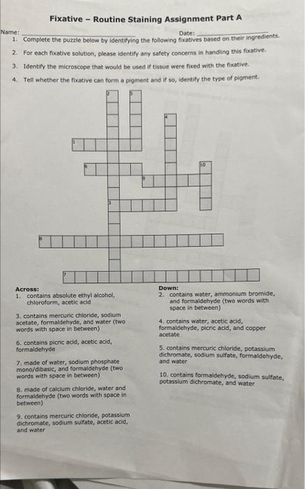 Solved Fixative 18 - Routine Staining Assignment Part A | Chegg.com