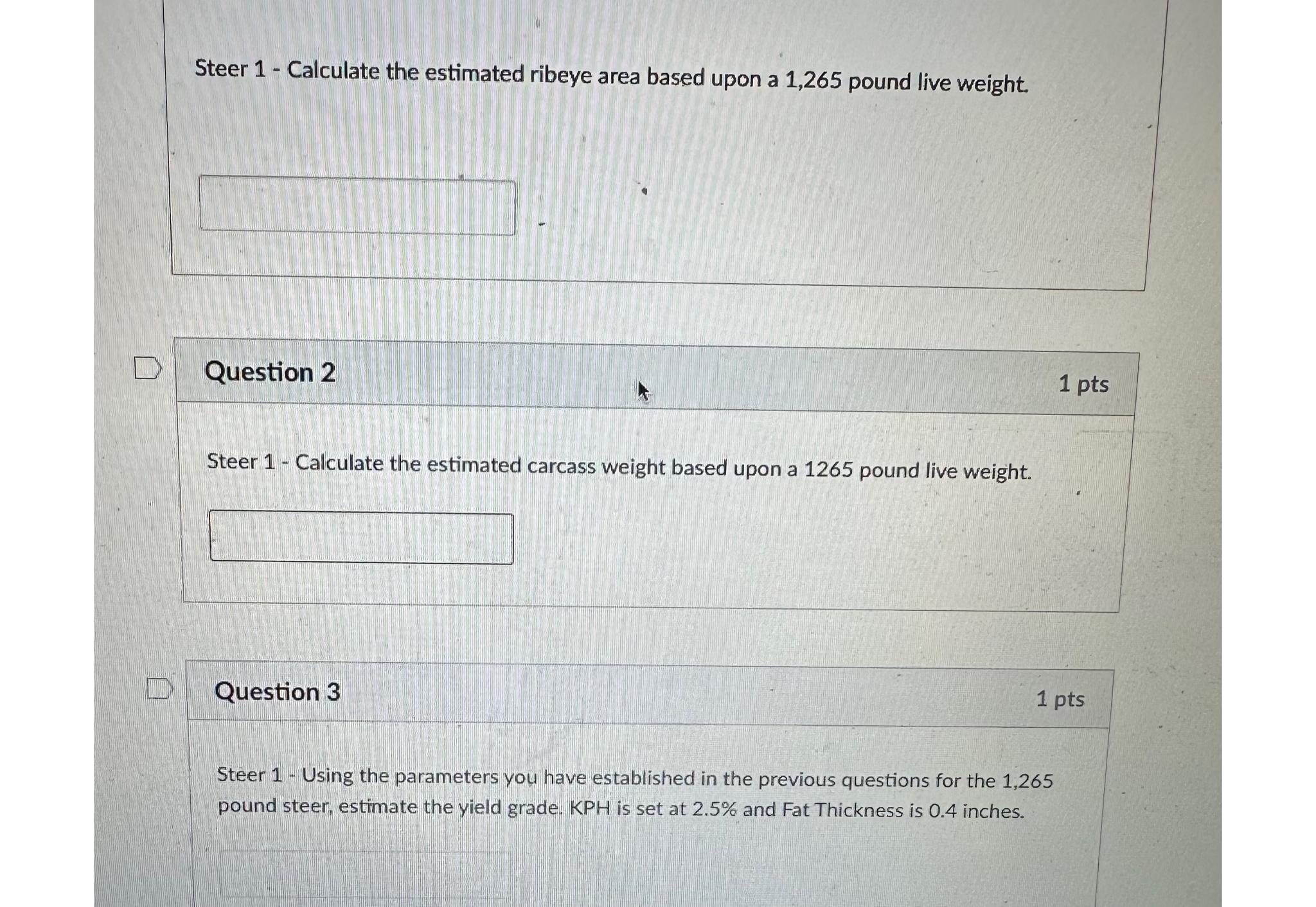 Solved Steer 1 ﻿Calculate the estimated ribeye area based