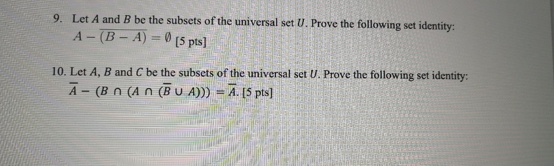 Solved 9. Let A And B Be The Subsets Of The Universal Set U. | Chegg.com