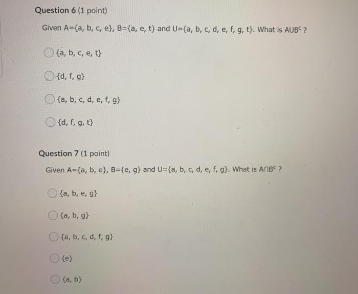 Question 6 1 Point Given A A B C E B A E Chegg Com