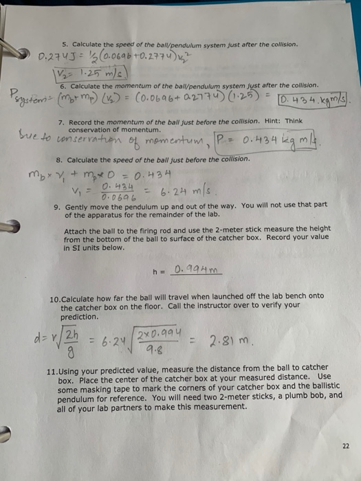 Solved ballistic pendulum lab work. answer question 1,2,3