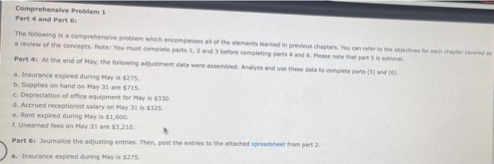 Solved Comprehensive Problem 1 Part 4 and Part 6: The | Chegg.com