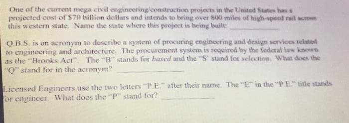 Solved One of the current mega civil engineering | Chegg.com