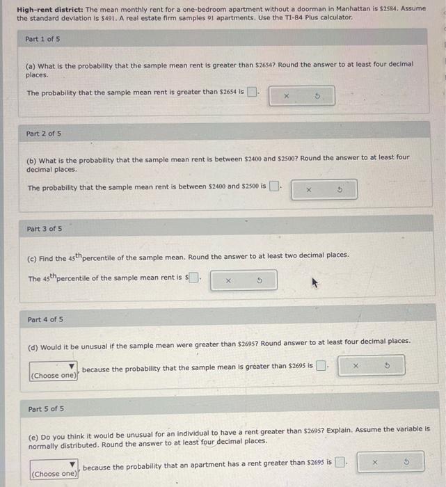 Solved Highrent district The mean monthly rent for a