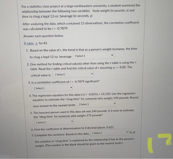Solved For a statistics class project at a large | Chegg.com