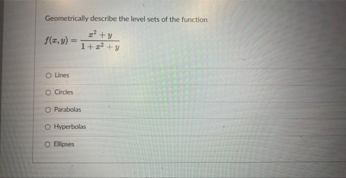 Solved Geometrically describe the level sets of the function | Chegg.com