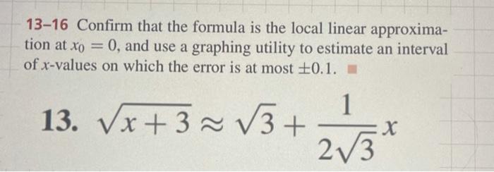 Solved 13-16 Confirm that the formula is the local linear | Chegg.com