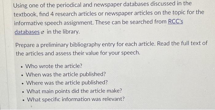 Solved Using one of the periodical and newspaper databases | Chegg.com